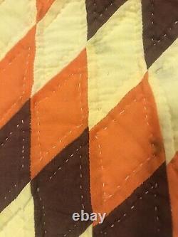 Gorgeous Vintage Quilt Handmade Machine & Hand Stitched Orange Brown Yellow
