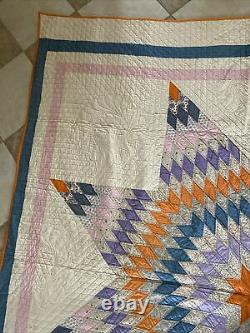 Gorgeous Vintage Quilt. Lone Star. Handmade. Beautiful Stitch 87 X 77