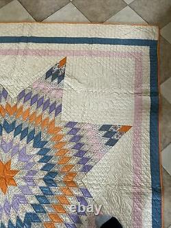 Gorgeous Vintage Quilt. Lone Star. Handmade. Beautiful Stitch 87 X 77