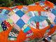 Gorgeous Vtg Bright Orange Double Wedding Ring Quilt-handmade-hand Quilted 90x80