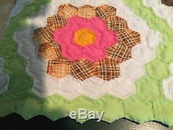 Grandma's Flower Garden Vintage Handmade Quilt from the early 1970's