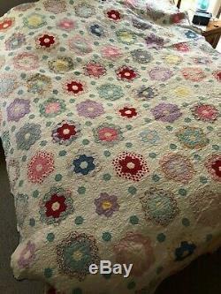 Grandma's Grandmother's Flower Garden Vintage Handmade Quilt 1940s or 1950s