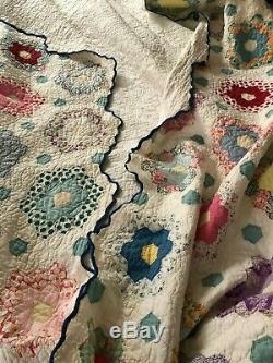 Grandma's Grandmother's Flower Garden Vintage Handmade Quilt 1940s or 1950s