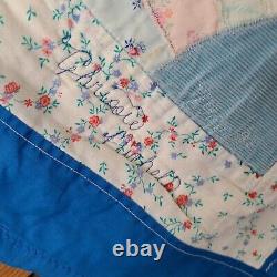 Grandmother's Fan Quilt Vintage Handmade Signed Country Farmhouse