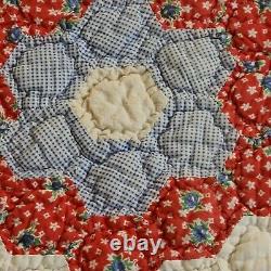 Grandmother's Flower Garden Vintage Handmade Hand Stitched Quilt 64 X 75