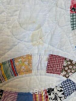 HAND SEWN QUILT vintage antique quilt Handmade Cotton 80 x 77 wedding band ring