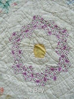 HAND SEWN QUILT vintage antique quilt Handmade Cotton 88 x 75 flower garden