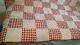 Hand Sewn Vintage Antique Hand Made 58 X 82 Red & White Tiny Diamonds Quilt