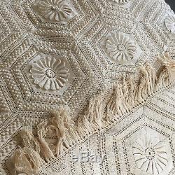 HANDMADE 80 X 100 Afghan Knit Vintage 3D Quilt Blanket Tassel Bohemian Crochet