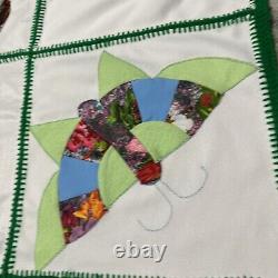 HANDMADE Buterfly QUILT RAISED Multicolored Green WHITE Vintage Retro
