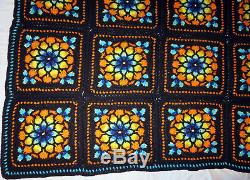 HANDMADE Crochet AFGHAN vtg STAINED GLASS Knit THROW Quilt COUCH Lap BED BLANKET