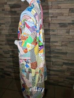 HTF Vintage Patchwork Crazy Quilt Long Robe Colorful Handcrafted EUC RARE M-XL