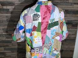 HTF Vintage Patchwork Crazy Quilt Long Robe Colorful Handcrafted EUC RARE M-XL