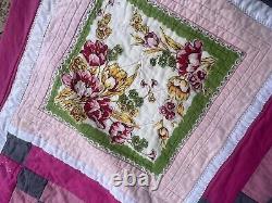 Hand Made Quilt Vintage Handkerchief Shirts Signed 2013 pink gray 82 x 112