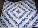 Hand Made Sewn Stitched Log Cabin Patchwork Quilt 96x104 Blue/white Bedspread