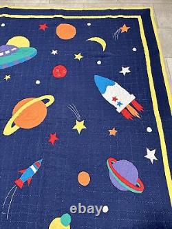 Hand Stitched Grandmothers Quilt Blanket 65 X 82 Space Astronaut Solar System
