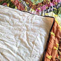 Hand Tied Quilt Colorful Rainbow Color Vintage Large 90.5 X 94 Boho Shabby Chic