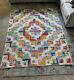 Handmade 70s Vtg Polyester Quilt Bright Floral/ Patchwork O. A. K 71x87 Beautiful