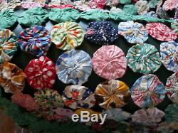 Handmade 89 x 91 Hand-stitched Yoyo Quilt 4095 Discs Multi-Color Cotton Vtg