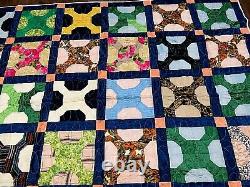 Handmade Antique Patchwork Twin Quilt Multi Color Blended Fabrics 66 x 80