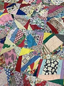 Handmade Crazy Quilt Vintage Old Cotton Fabric Blanket 53x67