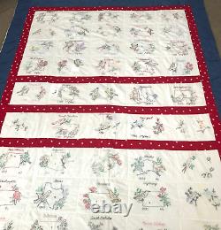 Handmade Embroidered Red White Blue Quilt With 50 State Birds & Flowers 66x96