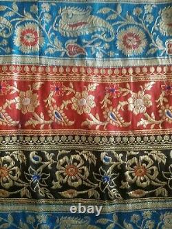 Handmade Floral Patchwork Hand sewn Woven Quilt/Rug Silk Applique 7ft x 9ft