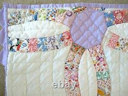 Handmade & Hand Quilted Wedding Ring Quilt Vintage blocks pieced together 1975