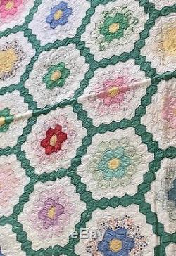 Handmade Hexagon Vintage Quilt from the early 1900's