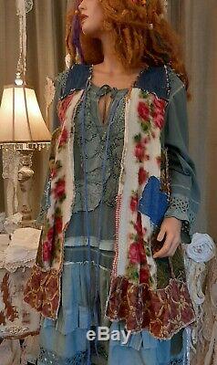Handmade L XL Long Vest Collage of Fabrics Some Vintage Floral Quilt Boho tmyers