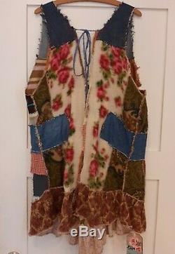 Handmade L XL Long Vest Collage of Fabrics Some Vintage Floral Quilt Boho tmyers