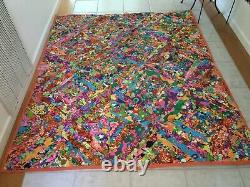 Handmade PATCHWORK Quilt BLANKET BEDSPREAD orange hawaiian vintage fabric 64x74