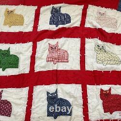 Handmade Patchwork Cat Quilt Hand Quilted Christmas 1982 68x64