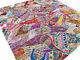 Handmade Patchwork White Quilt Vintage Multi Color Queen India Bedspread Boho