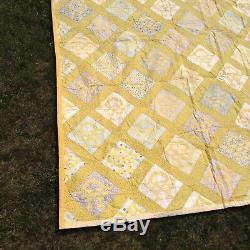 Handmade Quilt Basket Blocks 77 x 77 Vintage Top Hand Quilted New Backing Cotto