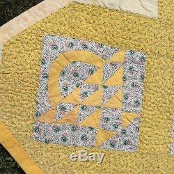 Handmade Quilt Basket Blocks 77 x 77 Vintage Top Hand Quilted New Backing Cotto