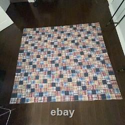 Handmade Quilt Colorful Bed Spread Comforter Squares Blocks Patchwork 99x87