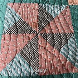 Handmade Quilt Colorful Pinwheel Feedsack 68x84 1930's Antique Double Twin