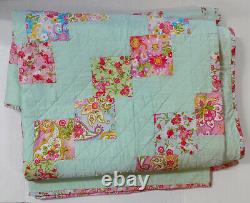Handmade Quilt Signed Taylor 2016 Pink & Green Machine Stitched 68x88 Excellent