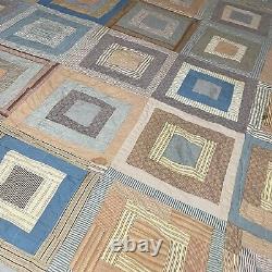 Handmade Quilt Striped Fabric with Feed Sack Back 68x79 Vintage