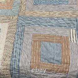 Handmade Quilt Striped Fabric with Feed Sack Back 68x79 Vintage
