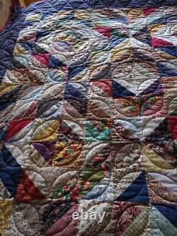 Handmade Vintage 1990s Patchwork Quilt Multicoloured 215x154cm Unused Very Good