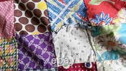 Handmade Vintage Antique Reversible Patchwork Red White Blue Quilt Throw 70 x 63
