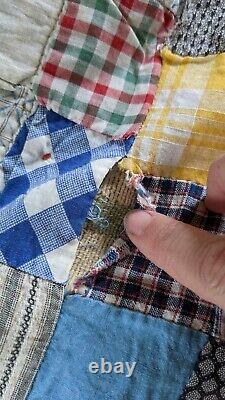 Handmade Vintage Antique Reversible Patchwork Red White Blue Quilt Throw 70 x 63