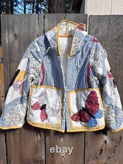 Handmade Vintage Butterfly Quilt Jacket