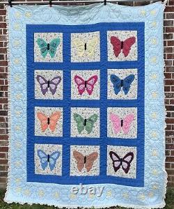 Handmade Vintage Butterfly Quilt Stars Floral Patchwork 104 x 85