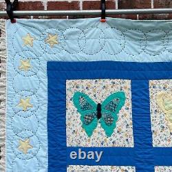 Handmade Vintage Butterfly Quilt Stars Floral Patchwork 104 x 85