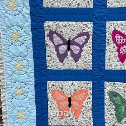 Handmade Vintage Butterfly Quilt Stars Floral Patchwork 104 x 85