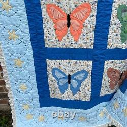 Handmade Vintage Butterfly Quilt Stars Floral Patchwork 104 x 85