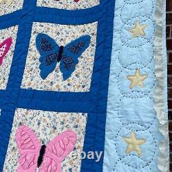 Handmade Vintage Butterfly Quilt Stars Floral Patchwork 104 x 85